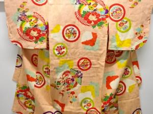 アンティーク　紋錦紗鶴に花模様着物